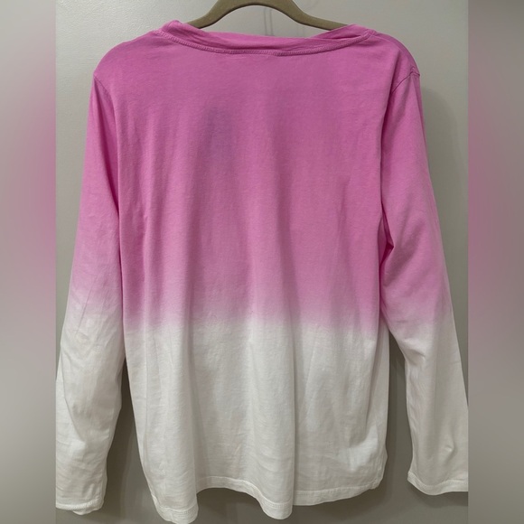 Long Sleeve Scoop Neck Loose Fit Tee Pink/White Ombré  Medium - Picture 5 of 12